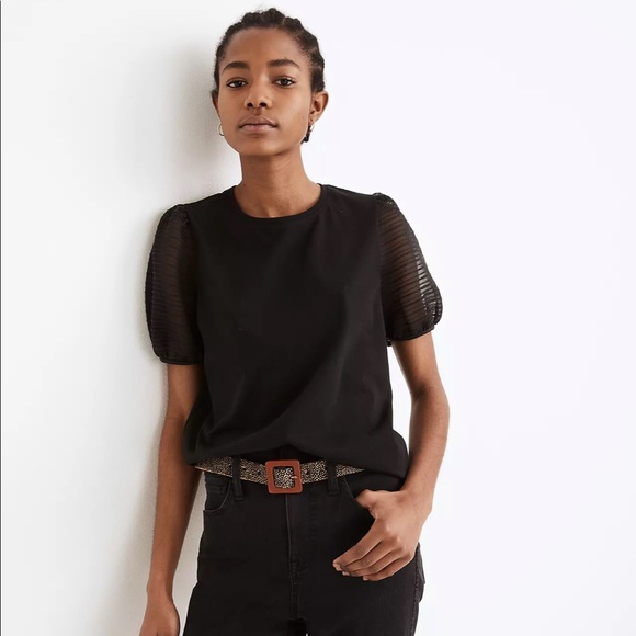 Madewell Black Striped Sheer-Sleeve Knit Top - Picture 2 of 6